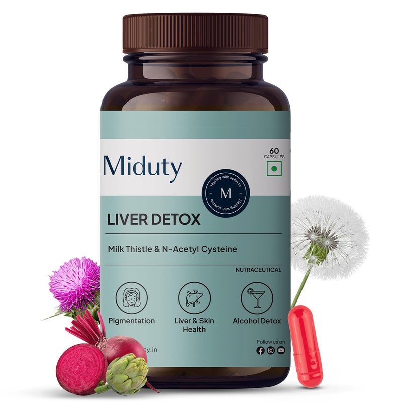 Miduty Liver Detox Supplement Milk Thistle with N-Acetyl Cysteine 900 mg - 60 Veg Capsules - Image 2