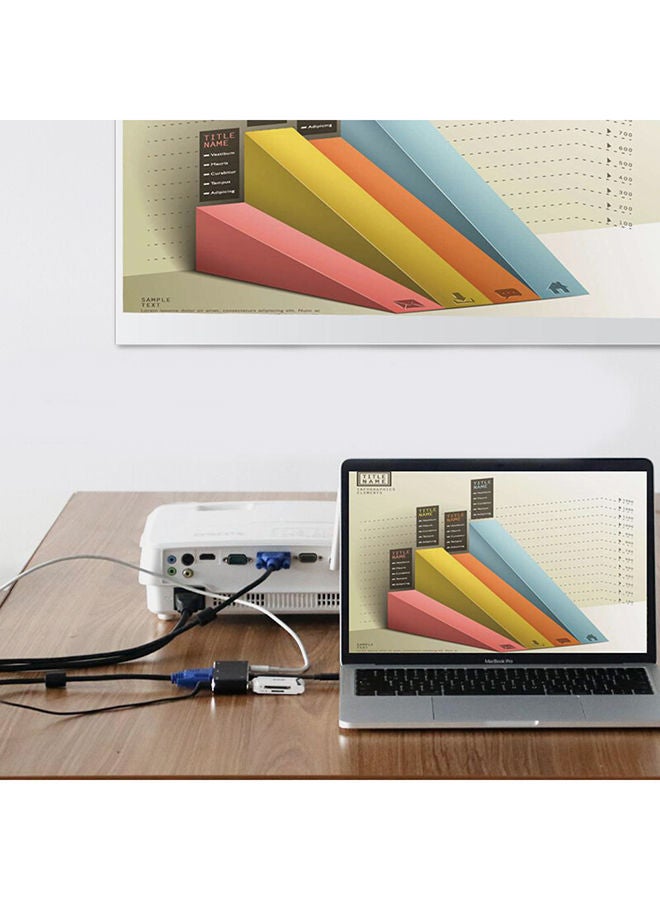 5-In-1 Type-C To HDMI 4K Adapter VGA Cable Audio USB 3.0 PD Converter HUB Black - Image 2