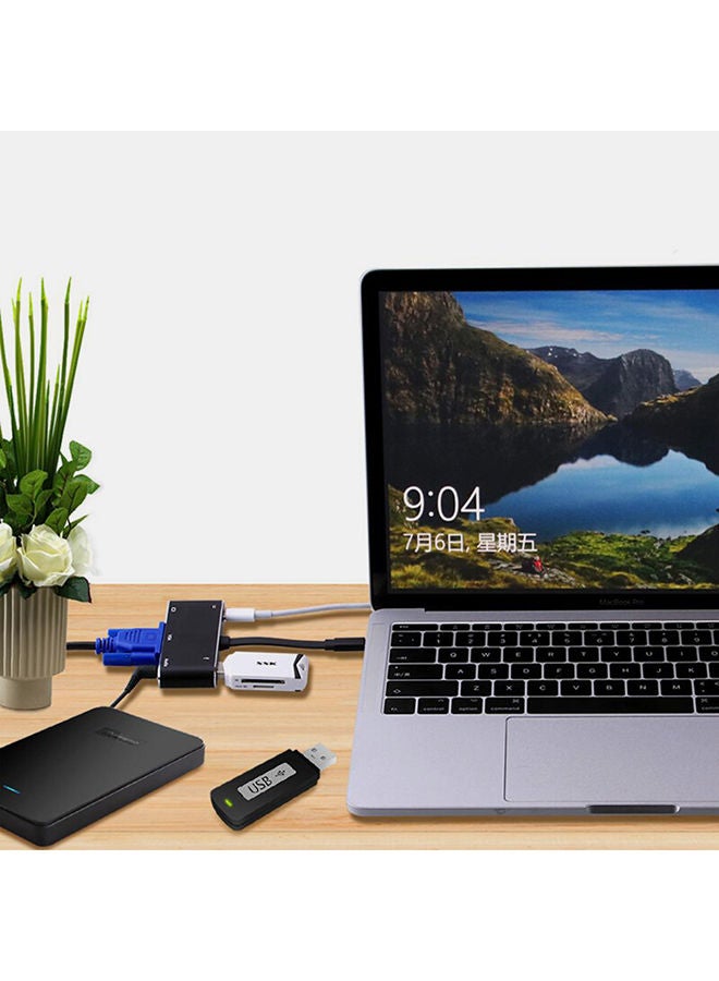 5-In-1 Type-C To HDMI 4K Adapter VGA Cable Audio USB 3.0 PD Converter HUB Black - Image 3