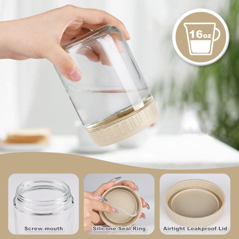 SHOWIN Overnight Oats Containers with Lids, 16oz Glass Jars with Lids 8 pcs, Apricot, Wide Mouth Mason jars for Salad, Yogurt, Snacks, Meal Prep - Image 3