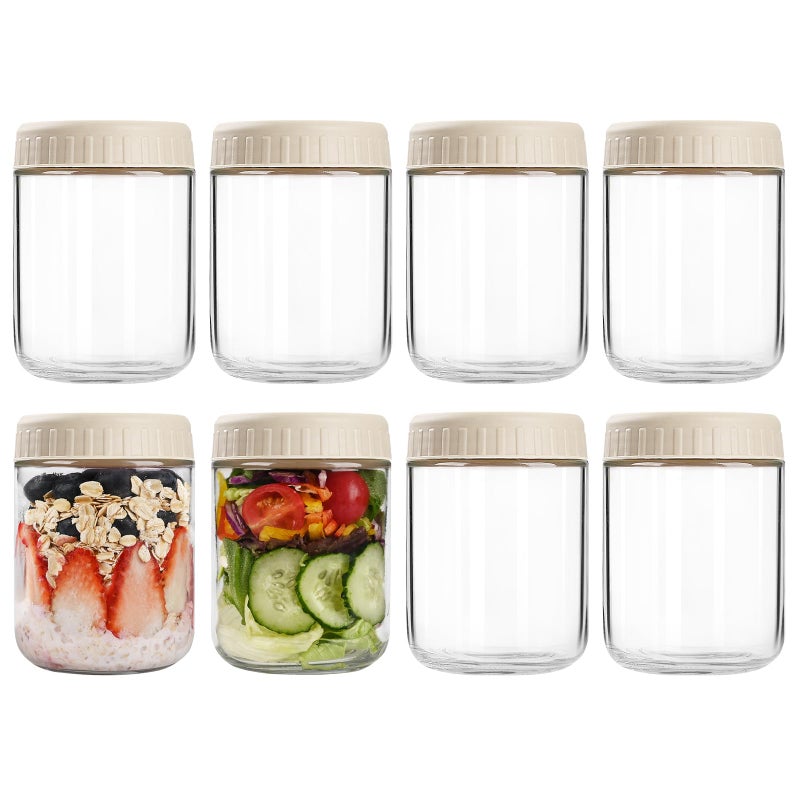 SHOWIN Overnight Oats Containers with Lids, 16oz Glass Jars with Lids 8 pcs, Apricot, Wide Mouth Mason jars for Salad, Yogurt, Snacks, Meal Prep - Image 1