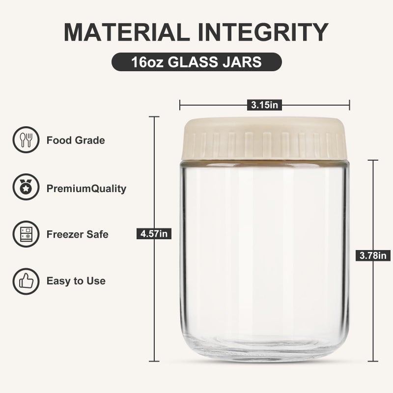 SHOWIN Overnight Oats Containers with Lids, 16oz Glass Jars with Lids 8 pcs, Apricot, Wide Mouth Mason jars for Salad, Yogurt, Snacks, Meal Prep - Image 2