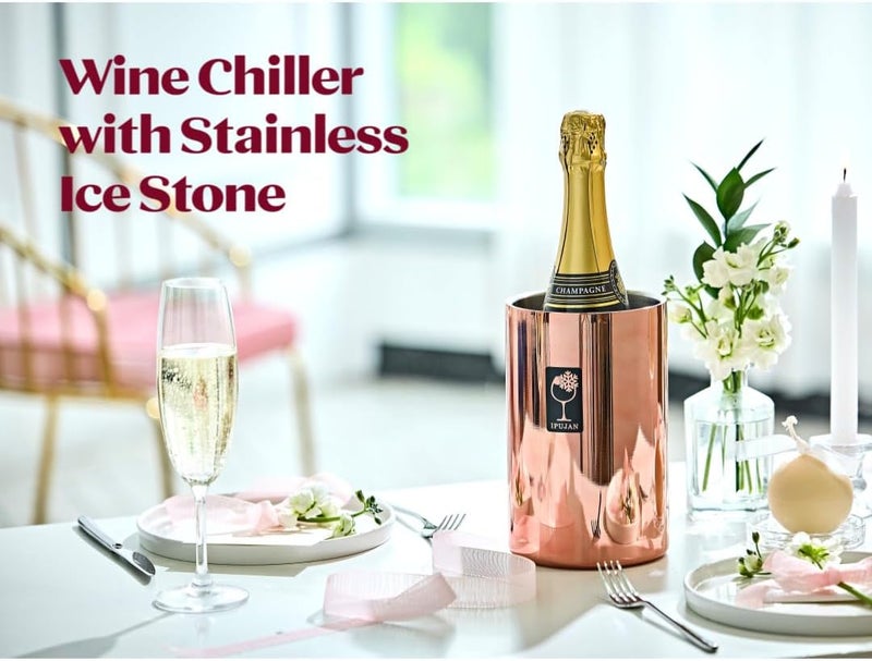 IPUJAN Wine Chiller Bucket with Stainless Ice Stone - Wine Gifts Set of 750ml wine ice bucket cool up to 5 hours - Insulated double walled champange bucket for single bottle(Rose Gold) - Image 2