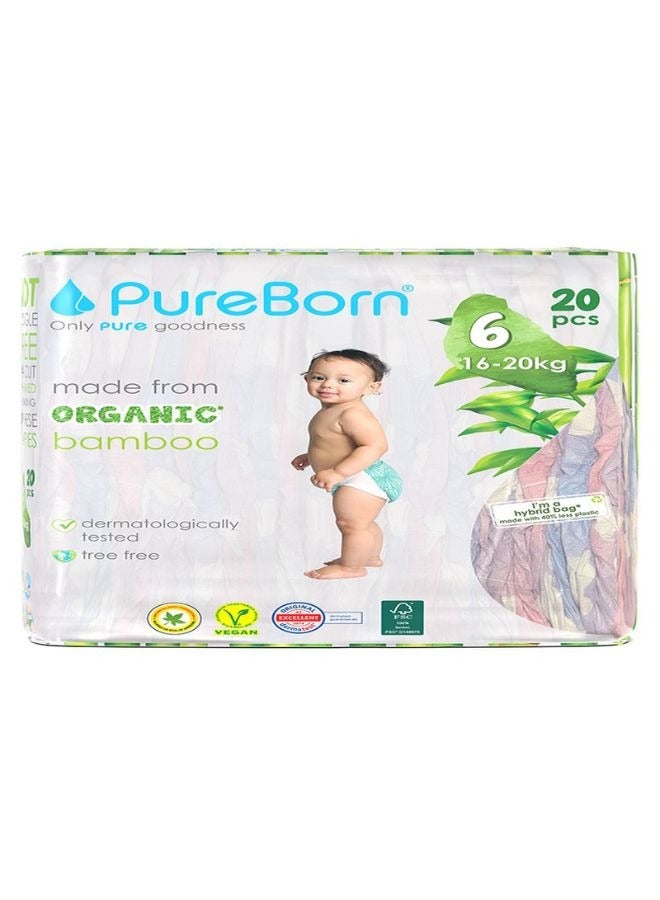 PureBorn Organic Bamboo Size 6 Diapers 16-20 Kg 20 Count - Image 1