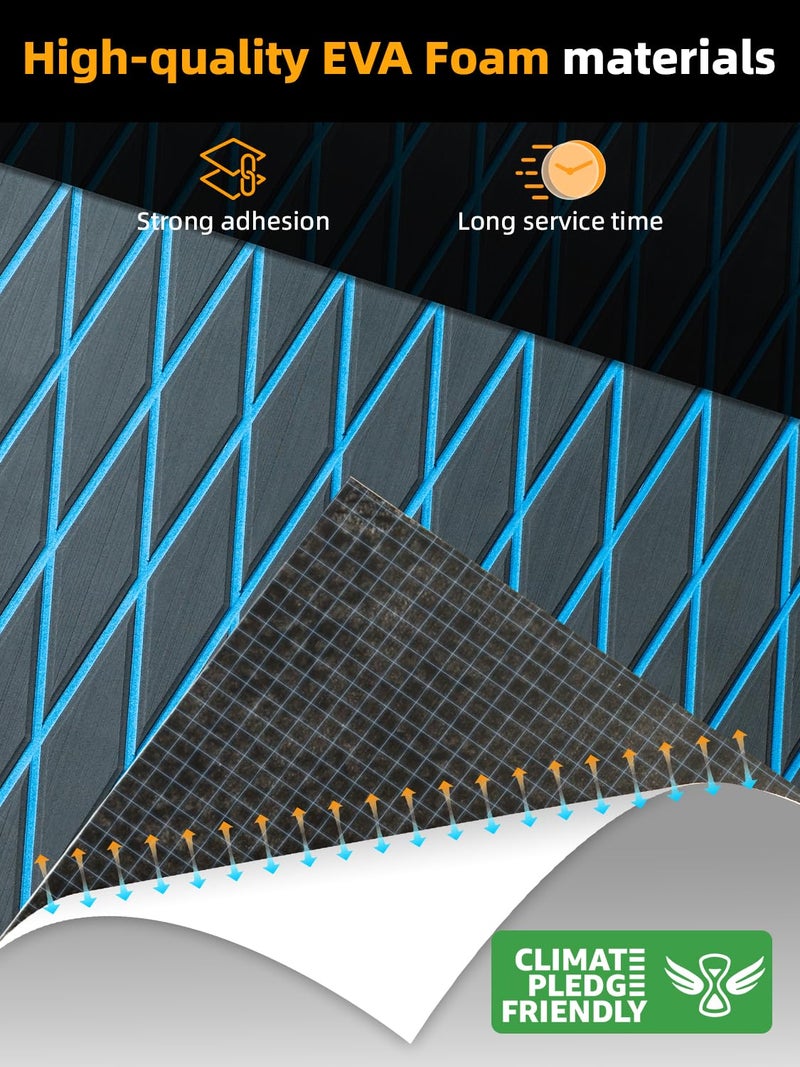 FOCEAN Boat Flooring EVA Foam Boat Decking Marine Flooring Marine Carpets for Boats Kayak Swimming Pools, 94.5"'x 15.7'', Dark Grey with Blue Lines - Image 2