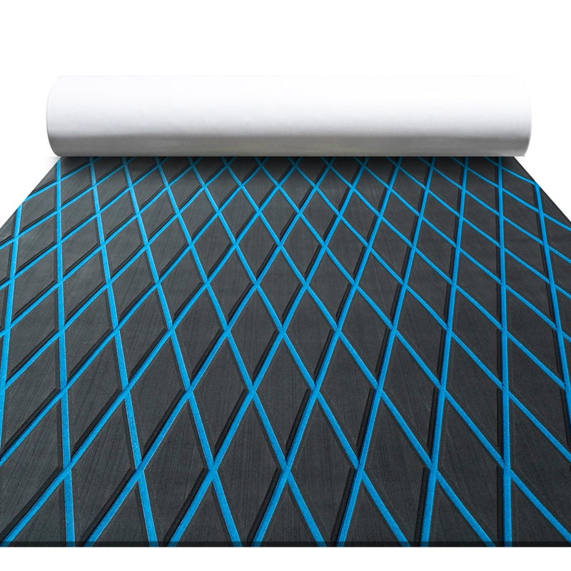 FOCEAN Boat Flooring EVA Foam Boat Decking Marine Flooring Marine Carpets for Boats Kayak Swimming Pools, 94.5"'x 15.7'', Dark Grey with Blue Lines - Image 1