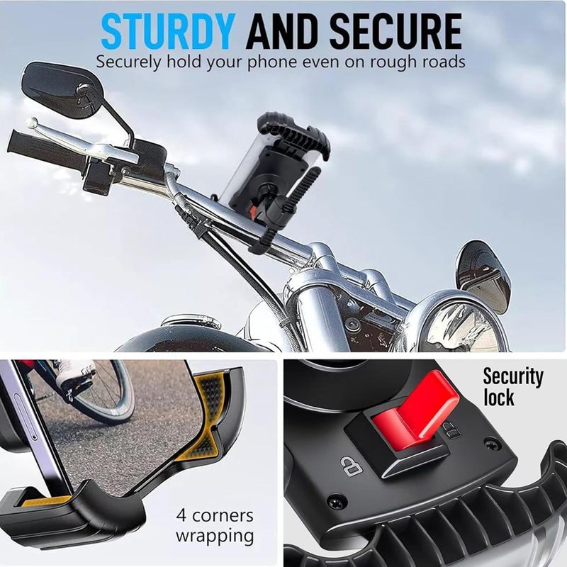 SJet Bike Phone Holder with Adjustable Strap, Motorcycle Mount Phone Holder, Handlebar Cell Phone Clamp, Scooter Phone Clip for iPhone Samsung - Image 3