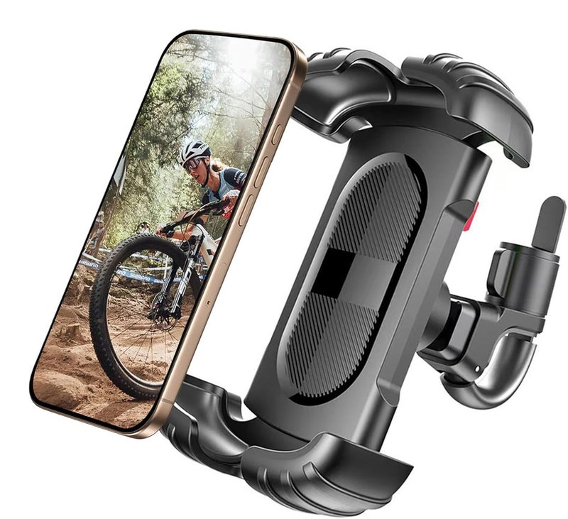 SJet Bike Phone Holder with Adjustable Strap, Motorcycle Mount Phone Holder, Handlebar Cell Phone Clamp, Scooter Phone Clip for iPhone Samsung - Image 1