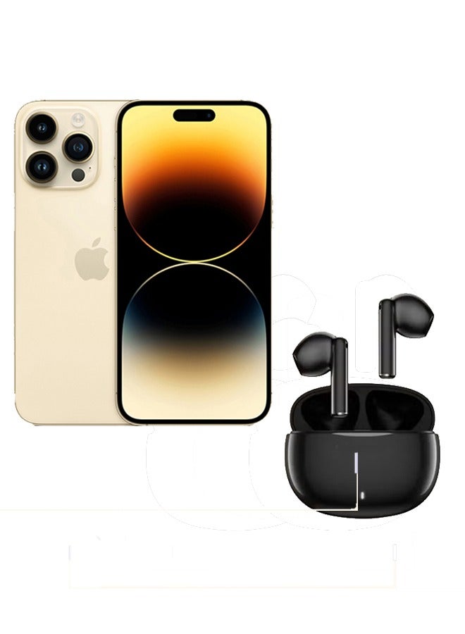 Apple Renewed - iPhone 14 Pro 256GB Gold 5G With Facetime - International Version & Renewed - E310 True Wireless Stereo Earbuds, Bluetooth 5.3, 13mm Drivers, AI Call Noise Reduction, 20 Hours Playtime, USB-C Charging, Lightweight - Black , with 1-Year Replacement Warranty Bundle - Image 1