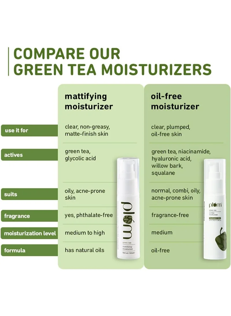 Plum  Plum Green Tea Oil-Free Face Moisturizer | With Niacinamide & Hyaluronic Acid | Fights Pimples & Hydrates | Fades Blemishes & Brightens Skin | Non-Sticky & Long-Lasting Moisturizer for Face | 50ml for Women | Best Price UAE