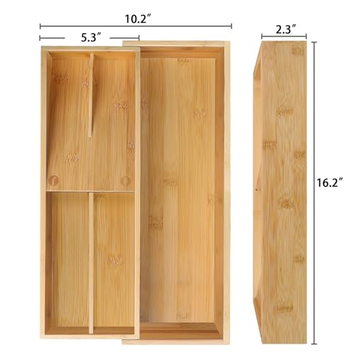 guiogc Expandable Bamboo Kitchen Drawer Organizer - Silverware Organizer - Utensil Holder and Cutlery Tray for Flatware Organizers and Kitchen Utensils - Image 2