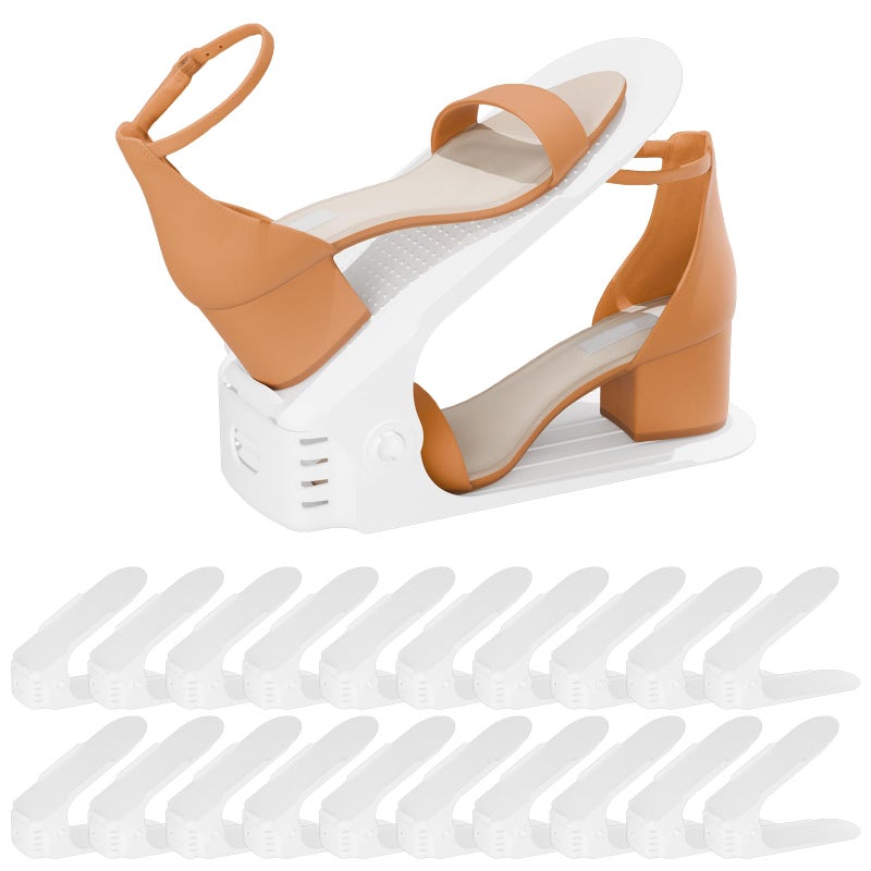 Yashong Shoe Slots Organizer 20PCS Adjustable Double Layer Stack Shoe Rack 50 SpaceSaving Storage Rack Holder White