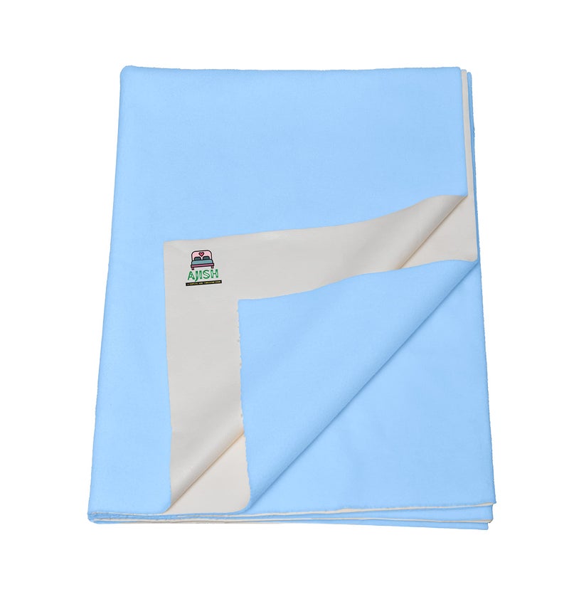 AJISH Baby Bed Protector Reusable, 100% Waterproof High Absorbent Faster Dry Sheet, Soft Cotton Fabric, Best for New Born Babies & Toddler Children, 100X140CM, Sky Blue, Large - Pack of 1 - Image 1