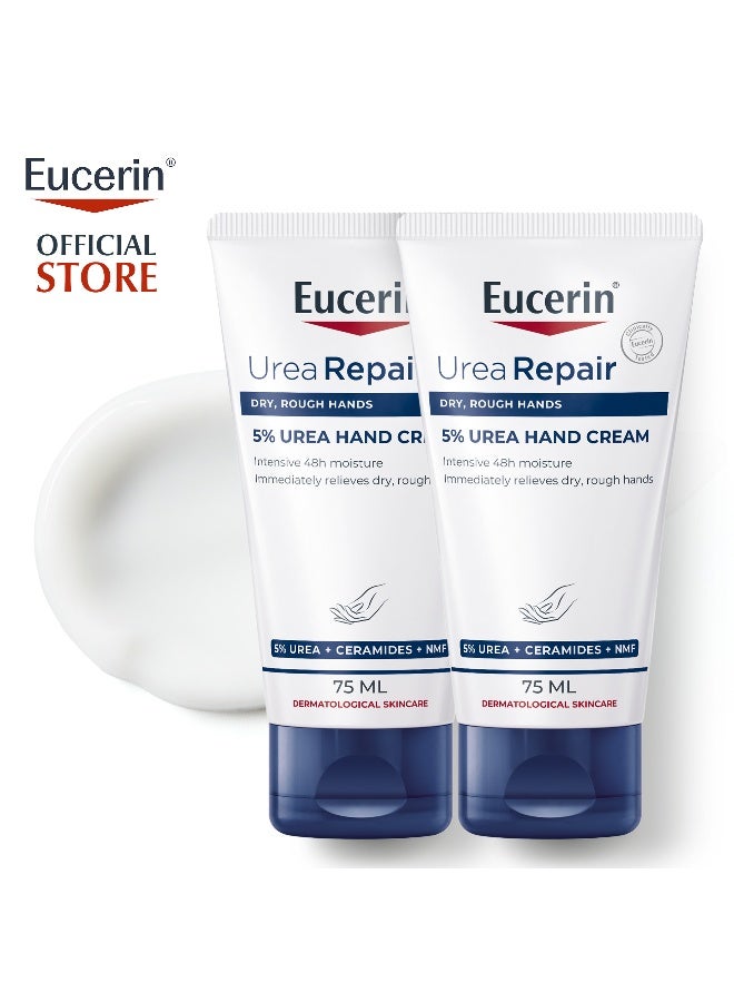 Eucerin Pack Of 2 Urea Repair 5% Urea Hand Cream 75ml - Image 1