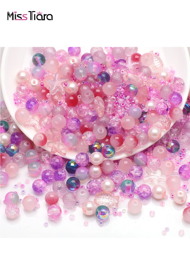 MissTiara 5 Pack 8MM DIY Glass Beads with millet beads and 14MM Starfish Shaped Beads Kit Mixed Colors For Jewelry Bracelet Necklace And Art Craft  - Image 1