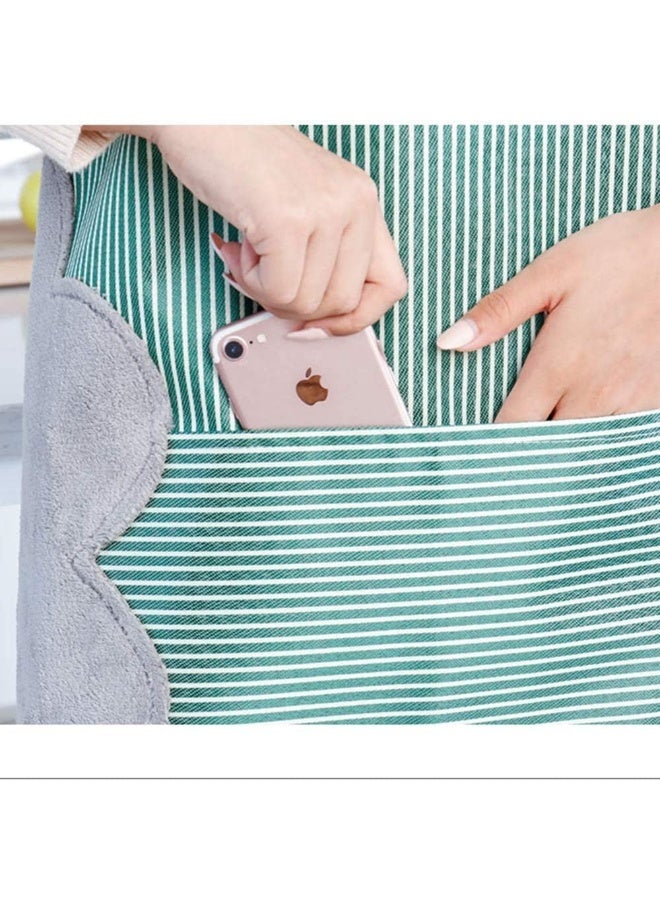 Green Unisex Striped Waterproof Adjustable Kitchen Apron with Hand Wiping Pockets for Cooking and Baking - Image 4