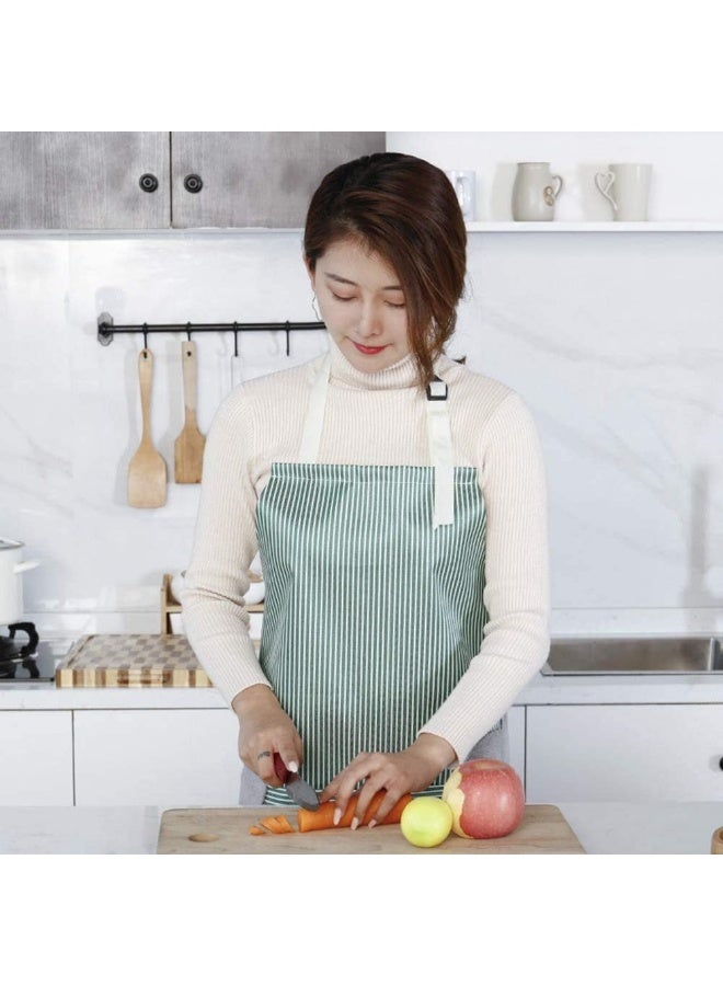 Green Unisex Striped Waterproof Adjustable Kitchen Apron with Hand Wiping Pockets for Cooking and Baking - Image 3