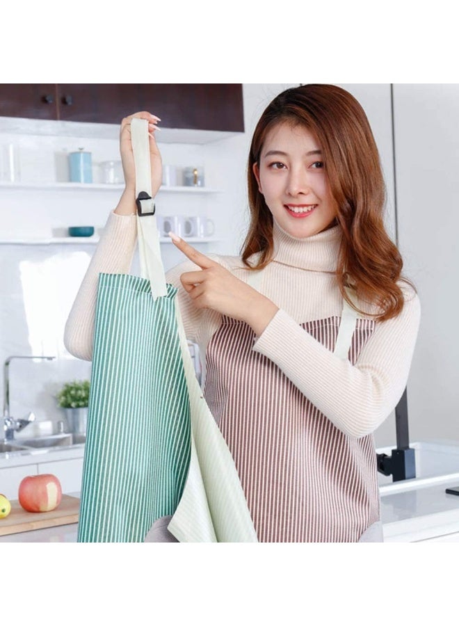 Green Unisex Striped Waterproof Adjustable Kitchen Apron with Hand Wiping Pockets for Cooking and Baking - Image 1