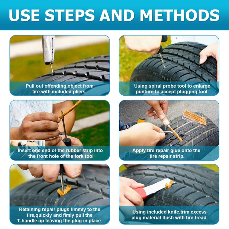 Mandark Car Tire Repair Kits, Heavy Duty Auto Tire Plug Repair Tools to Fix Punctures Plug Flats, Vehicle Patch Repairing Set Accessories, Universal for RV, SUV, Truck, Motorcyle (45PCS) - Image 3