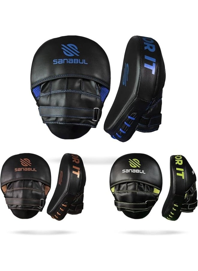 Sanabul  Sanabul Essential Curved Punching Mitts for Boxing and MMA | Ultimate Boxing Mitts & Pads Training Gear for Athletes | High-Performance Focus Mitts Muay Thai Pads for Sparring & Training Boxing Pads - Black/Blue  - Image 1