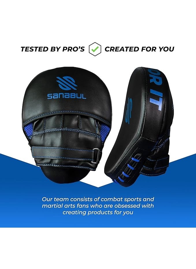 Sanabul  Sanabul Essential Curved Punching Mitts for Boxing and MMA | Ultimate Boxing Mitts & Pads Training Gear for Athletes | High-Performance Focus Mitts Muay Thai Pads for Sparring & Training Boxing Pads - Black/Blue  - Image 3