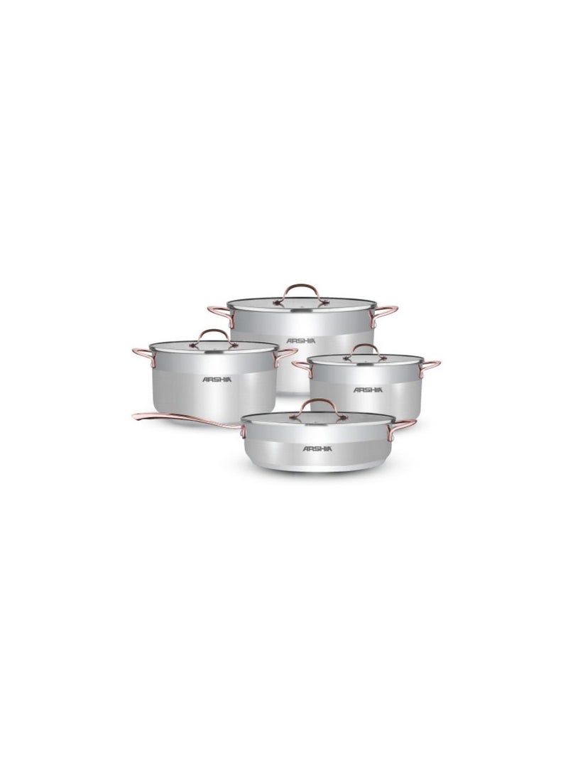 Steel pot set, 9 pcs, Arshia Al-Amani, silver, SS064-3175 - pzsku/Z804B56D6607D86229247Z/45/_/1710767089/ac5fff4a-ffc2-4c7e-8c75-55ce398e2768
