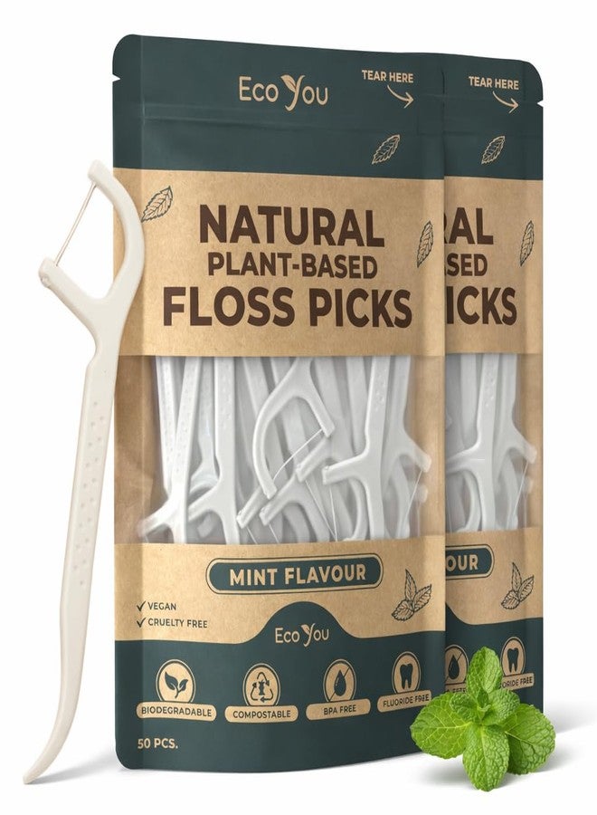 EcoYou Biodegradable Floss Picks | 50 Count (2 Pack | Mint Flavor, Candelilla Wax | PFAs Free | Sustainable & Reusable | Vegan & Cruelty-Free | Eco Floss Picks - Image 1