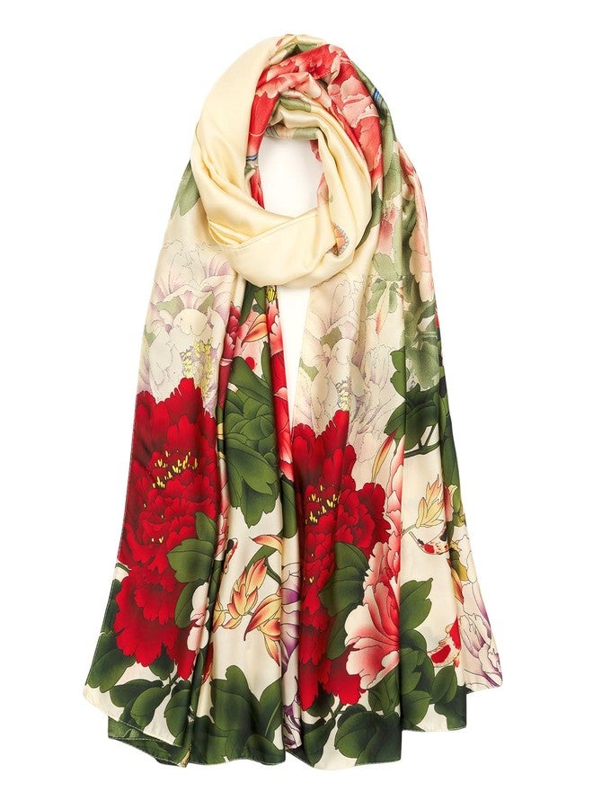 QIUTIMIY Large Silk Feeling Scarf Fashion Stain Scarves for Women Lightweight Sunscreen Floral Shawl Wraps(Style20) - Image 1