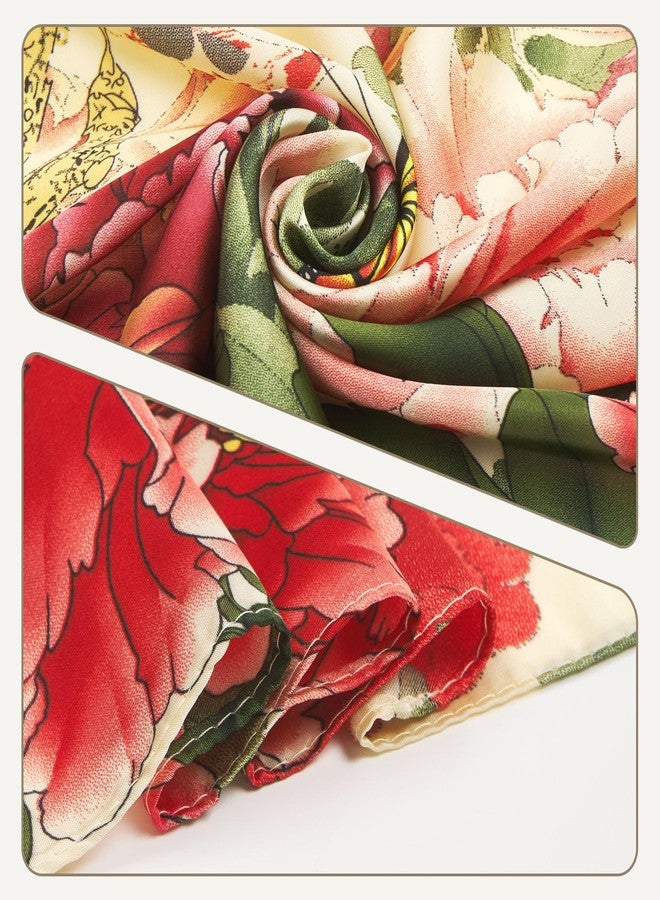 QIUTIMIY Large Silk Feeling Scarf Fashion Stain Scarves for Women Lightweight Sunscreen Floral Shawl Wraps(Style20) - Image 4
