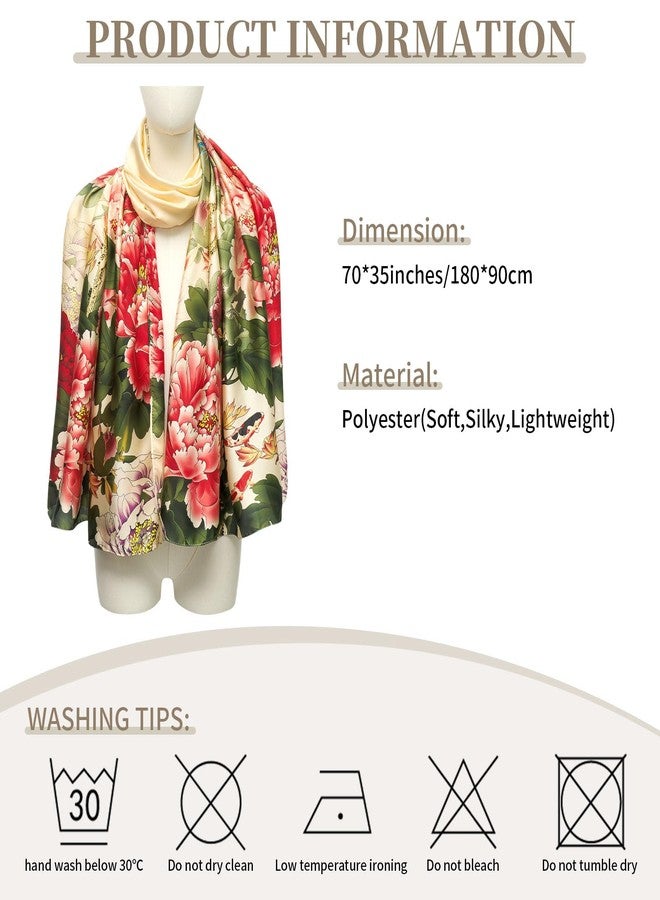 QIUTIMIY Large Silk Feeling Scarf Fashion Stain Scarves for Women Lightweight Sunscreen Floral Shawl Wraps(Style20) - Image 3