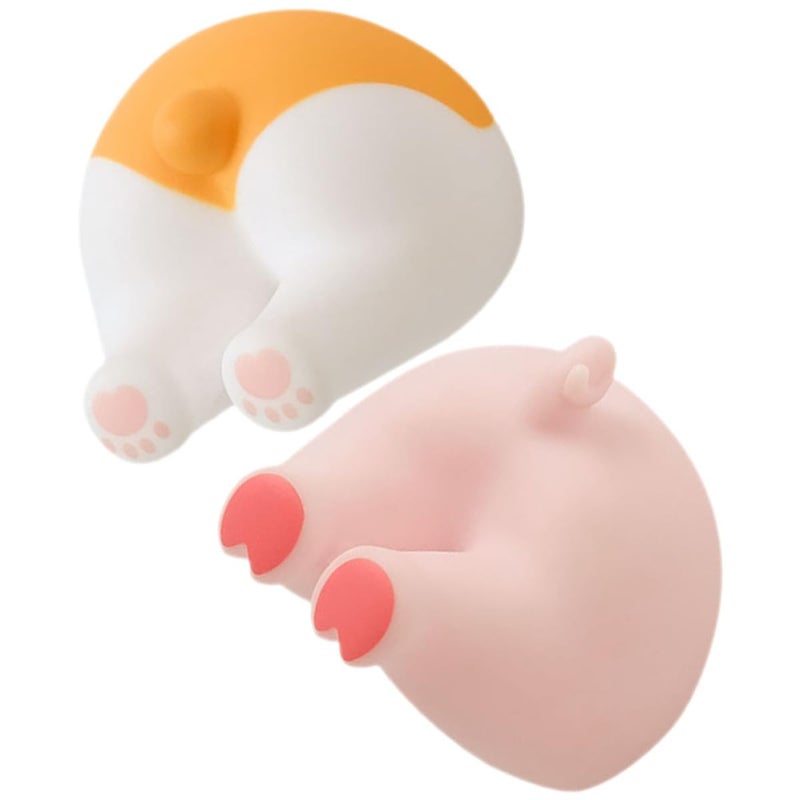 Self Adhesive Animal Tail Toothbrush Holder Wall Hooks 2pcs Cute Pig Corgi Design Bathroom Shower Organizer - Image 2