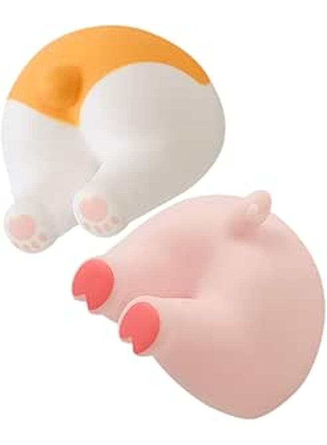 Self Adhesive Animal Tail Toothbrush Holder Wall Hooks 2pcs Cute Pig Corgi Design Bathroom Shower Organizer - Image 1