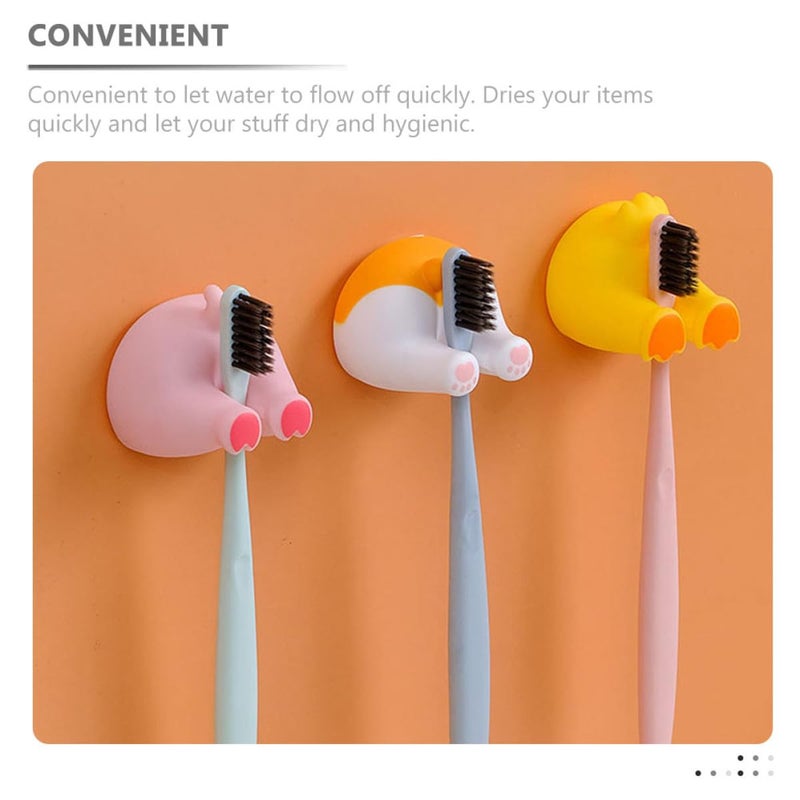 Self Adhesive Animal Tail Toothbrush Holder Wall Hooks 2pcs Cute Pig Corgi Design Bathroom Shower Organizer - Image 4