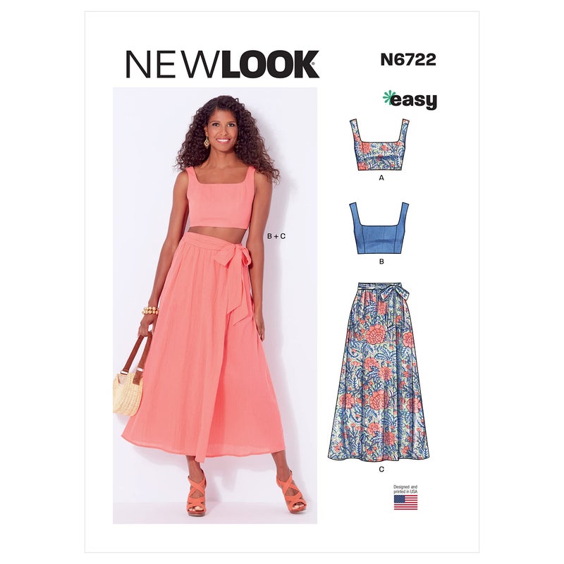 New Look Easy Misses' Bra Tops and Wrap Skirt Sewing Pattern Kit, Code N6722, Sizes 6-8-10-12-14-16-18, Multicolor - Image 1
