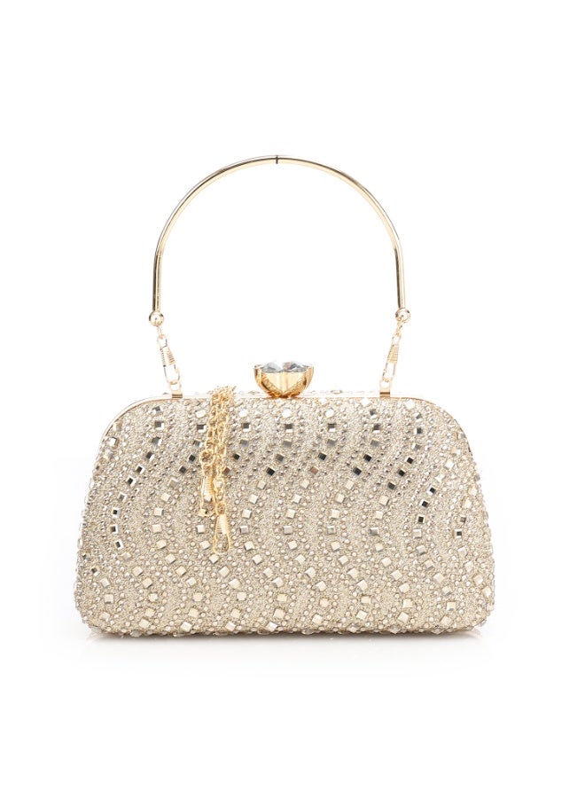 Mr.joe Crystal Top Handle Evening Clutch - Gold - Image 1