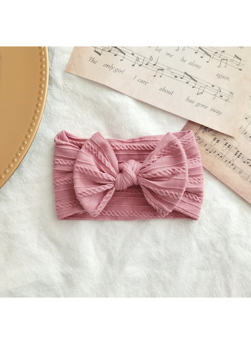Generic New European and American Soft Stretch Nylon Childrens Hair Band Bow Jacquard Babys Skin-free Hair Band Deep Powder 