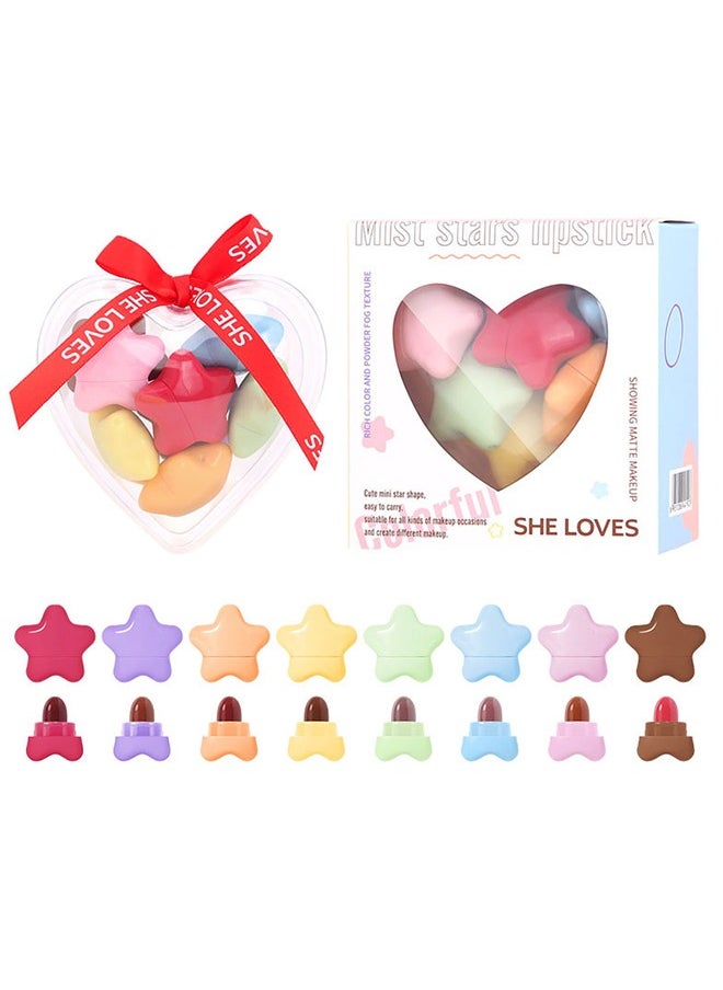 Sheloves Mist Stars Lipstick-8 Colors, Mini Waterproof Velvet Matte Lipstick, Long Lasting Cute Star Capsule Shaped Nonstick Cup Lip Gloss, Portable Makup, Makeup Gift 8pcs  - Image 1