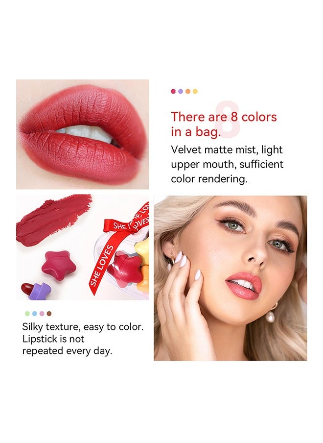 Sheloves Mist Stars Lipstick-8 Colors, Mini Waterproof Velvet Matte Lipstick, Long Lasting Cute Star Capsule Shaped Nonstick Cup Lip Gloss, Portable Makup, Makeup Gift 8pcs  - Image 5