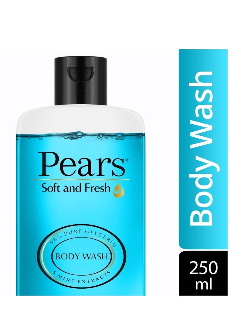 Pears Soft and Fresh Body Wash 250 ml 98% Pure Glycerin Liquid Shower Gel crafted with Mint Extracts for Refreshed Skin No Paraben 100% Soap Free