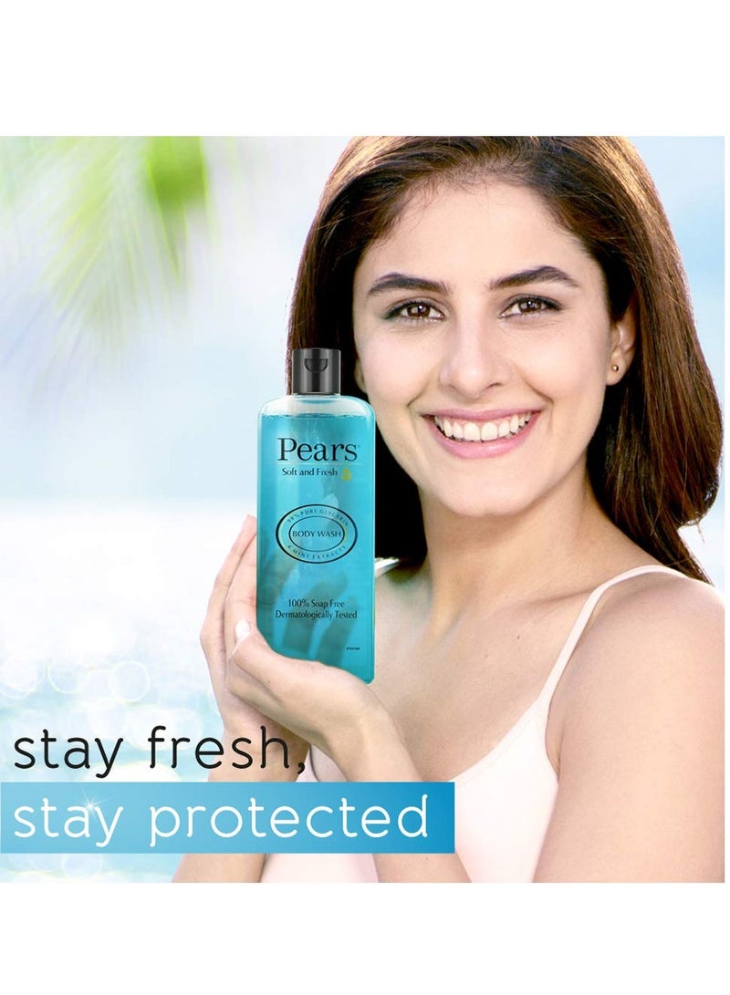 Pears Soft and Fresh Body Wash 250 ml 98% Pure Glycerin Liquid Shower Gel crafted with Mint Extracts for Refreshed Skin No Paraben 100% Soap Free
