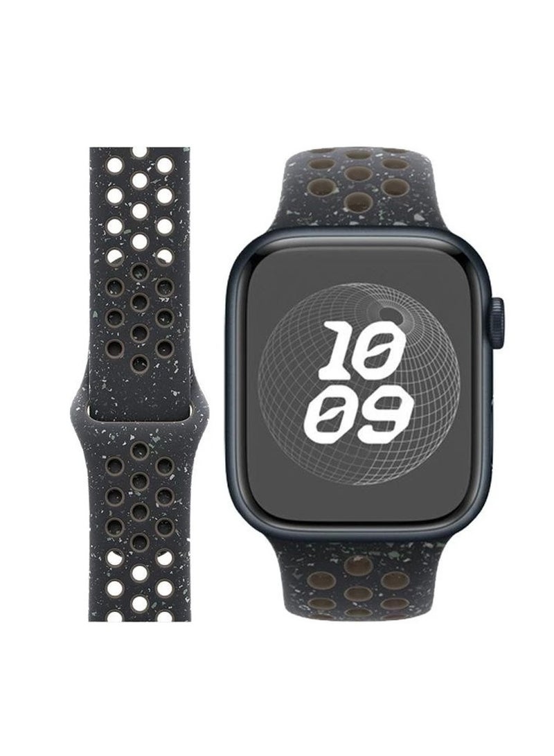 iSNUP Recycled Plastic Breathable Silicone Sport Watch Band for Apple Watch 42mm 44mm 45mm 49mm – Compatible with Ultra 2, Ultra 1, Series 9, 8, 7, 6, 5, 4, SE, 3, 2, 1 - Black - Image 1