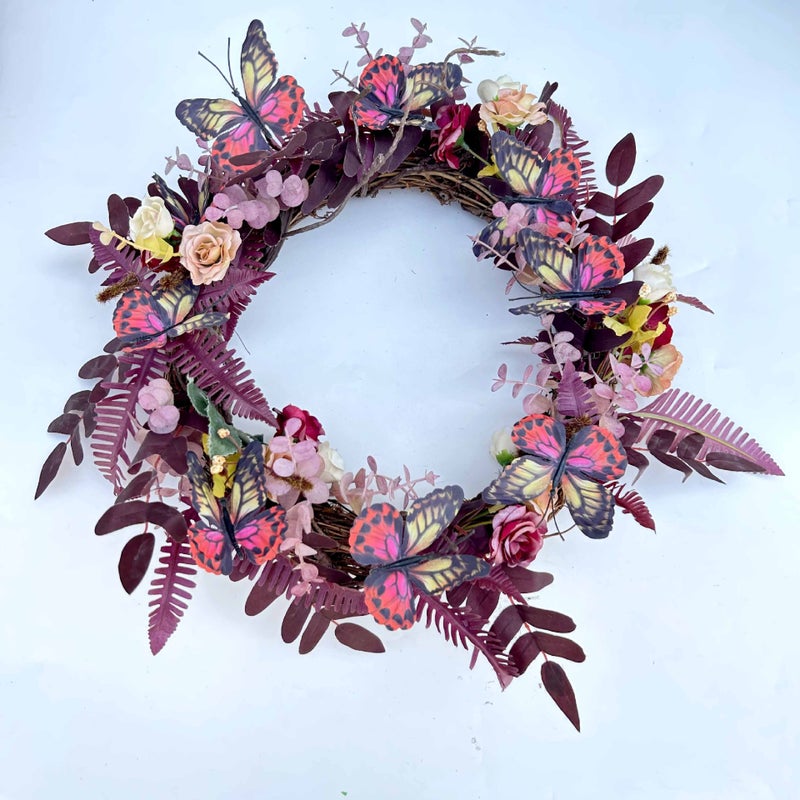 Garland, Simulated Flower Butterfly Dish, Dead Vine, Creative Decorative Garland, Home Door Lintel Hanging Wall Decoration, Supply - Image 2