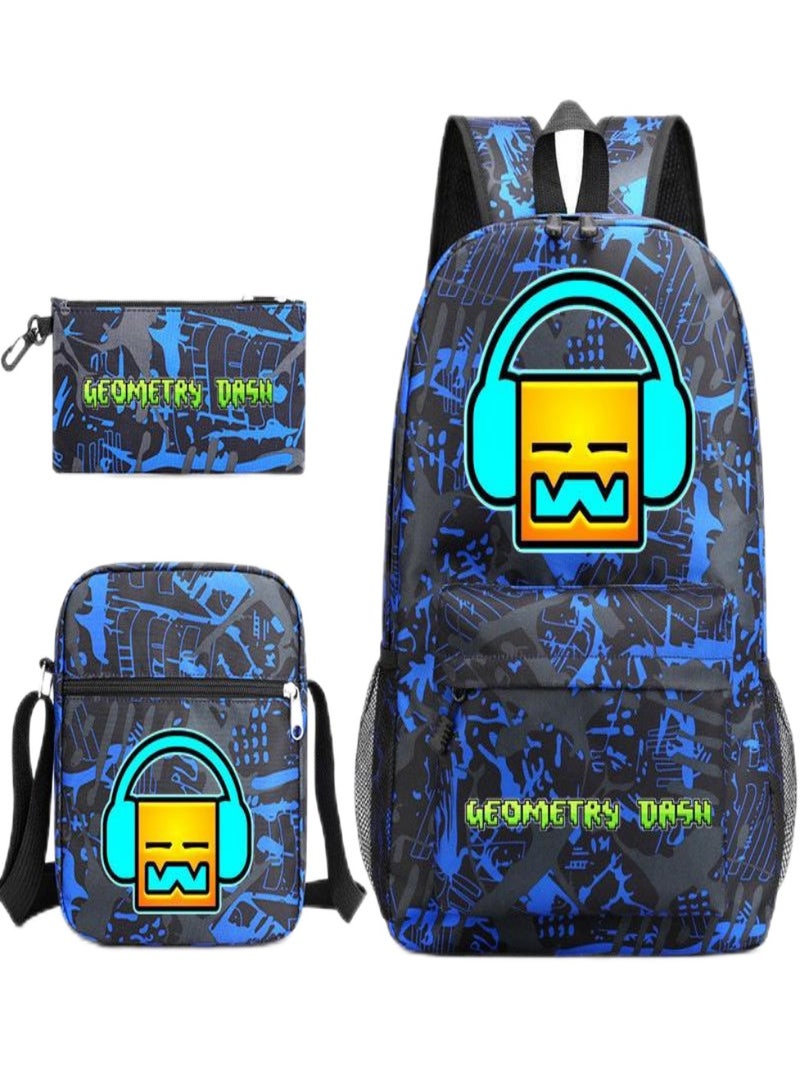 geometry dash Children Backpack Schoolbag Teen Student School Book bag with Lunch Box Pen Case 3 in 1 for Kids