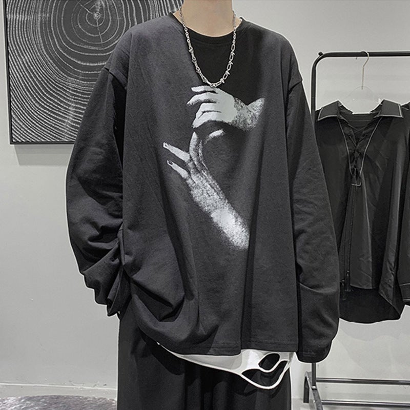 Spring and Autum Long-Sleeved T-Shirts for Men and Women, Loose and Trendyy Ins Hong Kong Style Versatile T-Shirt Tops for Fat People Plus Size t - Image 2
