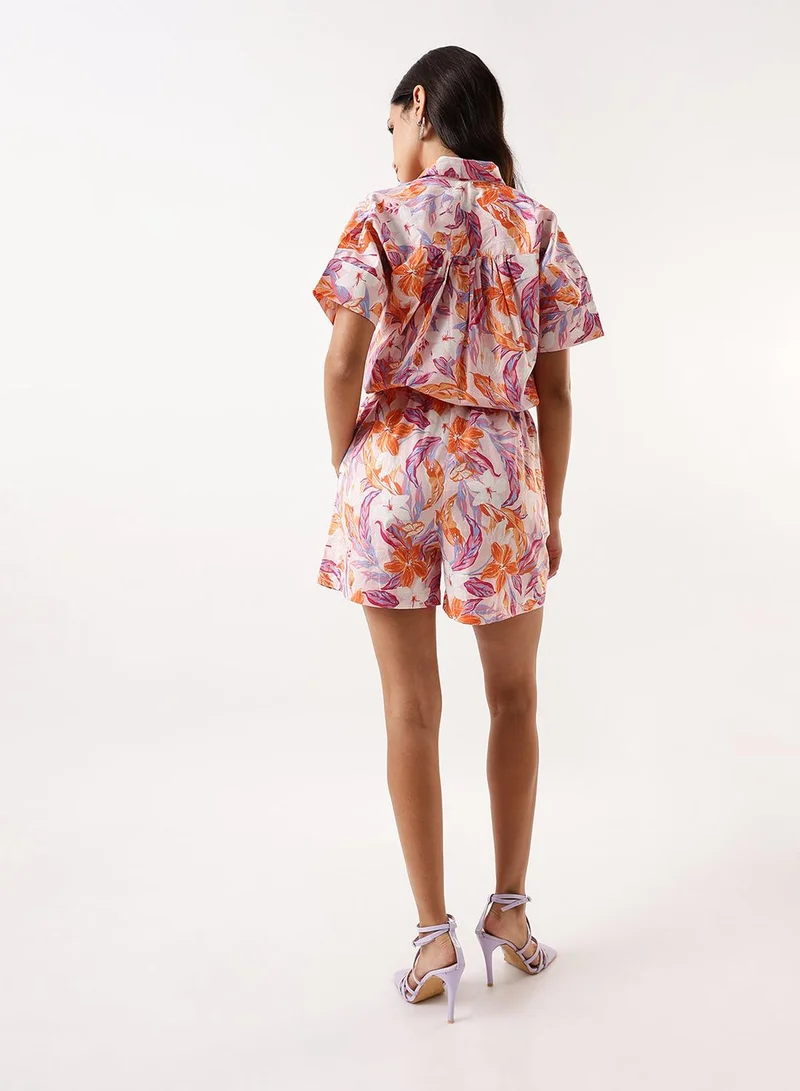 Dennis Lingo Women's Multicolour 100% Cotton Printed Cropped Casual Regular Fit Co-Ords