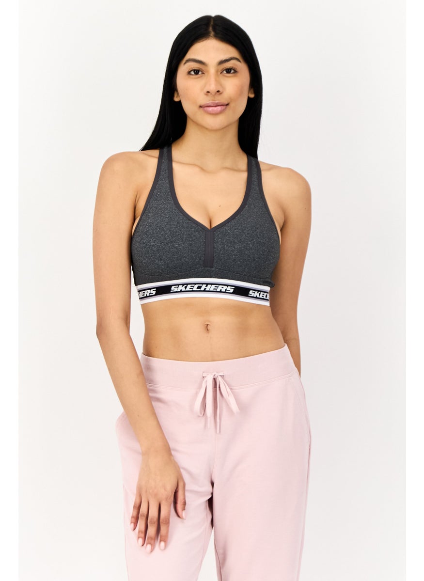 SKECHERS Women Brand Logo Padded Sports Bra, Grey  - Image 1