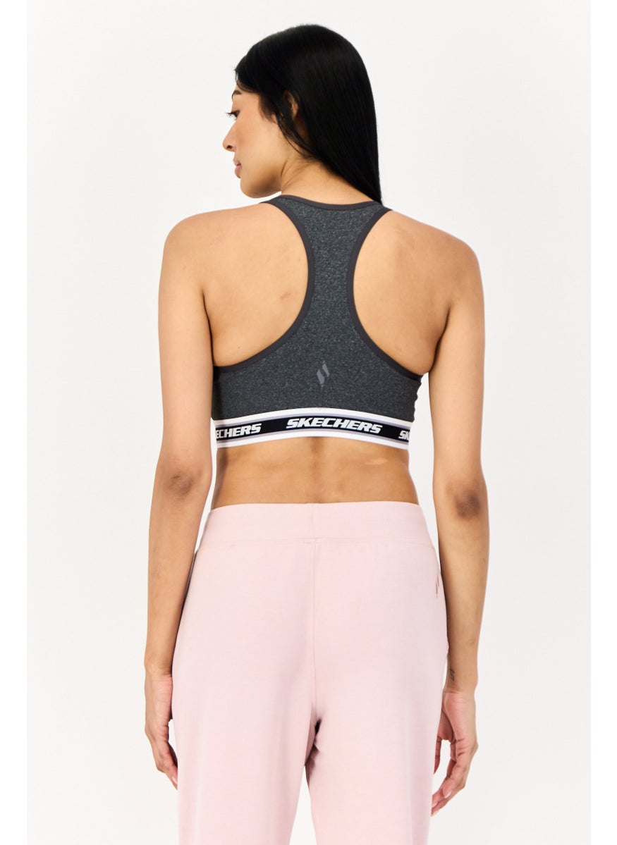 SKECHERS Women Brand Logo Padded Sports Bra, Grey  - Image 2