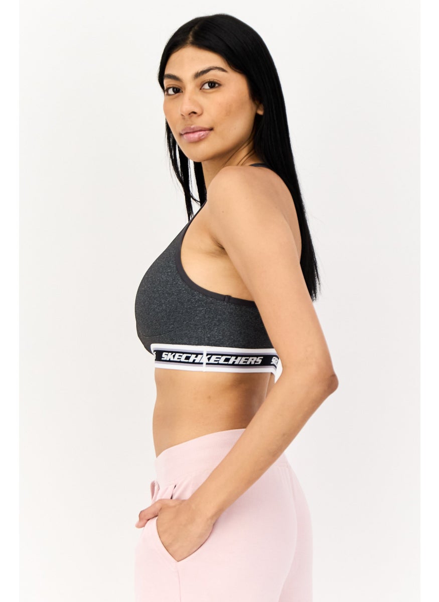 SKECHERS Women Brand Logo Padded Sports Bra, Grey  - Image 4