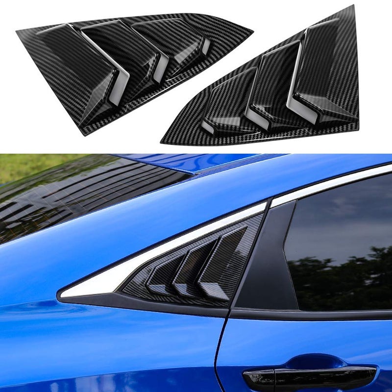 Thenice for 10th Gen Civic Rear Side Window Louvers Racing Style Triangular Window Glass Blinds Compatible with Honda Civic Sedan 2021 2020 2019 2018 2017 2016 -Carbon Fiber