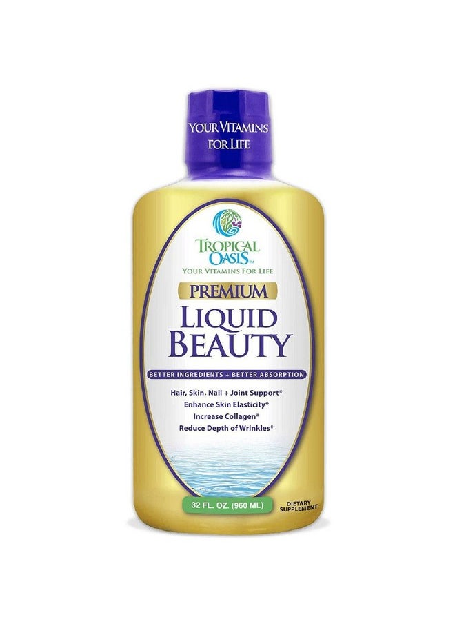 Tropical Oasis - Liquid Beauty ; Maximum Strength Hair Skin & Nails Vitamin ; 12500Mcg Biotin Collagen Bamboo Dht Blocker & More; Fast Hair Growth Less Hair Loss + Healthier Skin & Nails 98% Absorption 32 Serv - Image 1